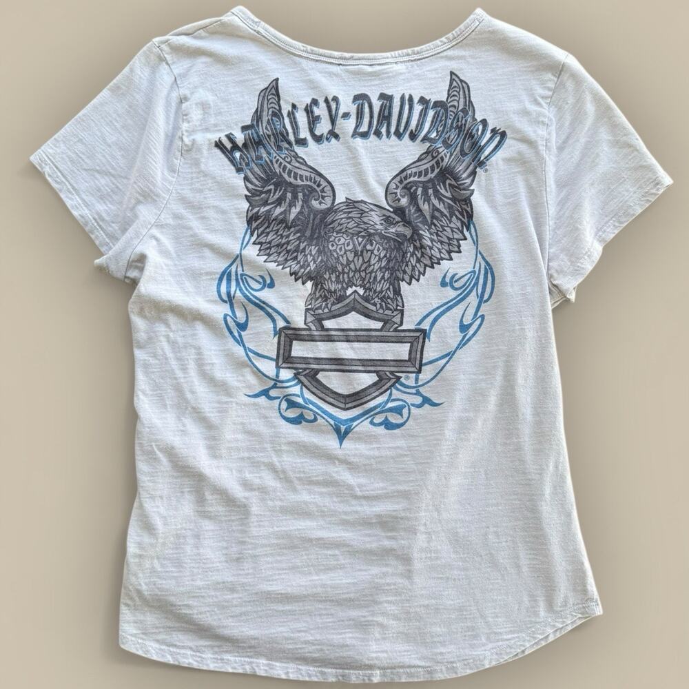 Harley-Davidson Women’s Size Large Short Sleeve Tee Eagle Logo Front Pocket Y2K